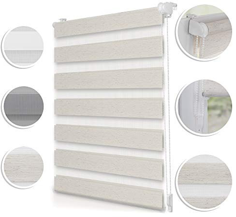 ROOMY Duo-Rollo Doppelrollo Klemmfix, ohne Bohren, Blickdicht, mit Montageschiene Sichtschutz Sonnenschutz Natur, 70 cm x 150 cm (B x L)