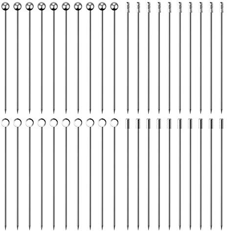 40Pcs Cocktail Picks Stick, Stainless Steel Martini Picks, Reusable Metal Cocktail Skewers Olives Appetizers Bloody Mary Brandied