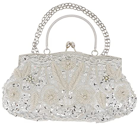 Lurrose Vintage-Handtaschen für Damen, handgefertigt, für Bankett, silberfarben, silber