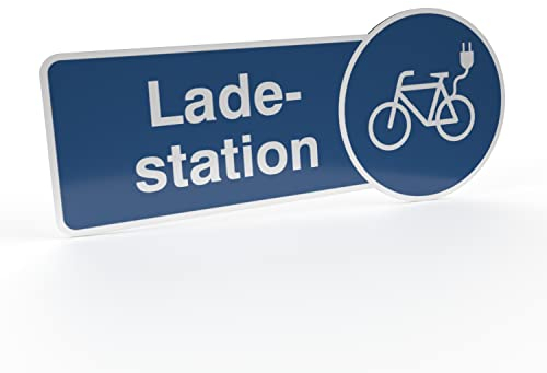 Betriebsausstattung24® Hinweisschild Ladestation E-Bike | Aluminium- Verbundplatte (BxH): 30,0 x 13,0 cm | Befestigungsart: Zum Verkleben oder Verschrauben | E- Fahrrad Ladestaion