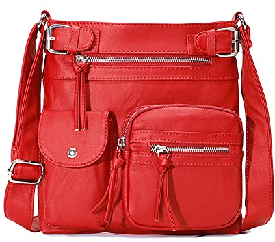 FANDARE Leichte Schultertasche Umhängetaschen Damen Schulranzen Handtaschen Klein Frauen PU Leder Wasserdicht Freizeit Sports Arbeit Outdoor Reise Messenger-Bags Rot