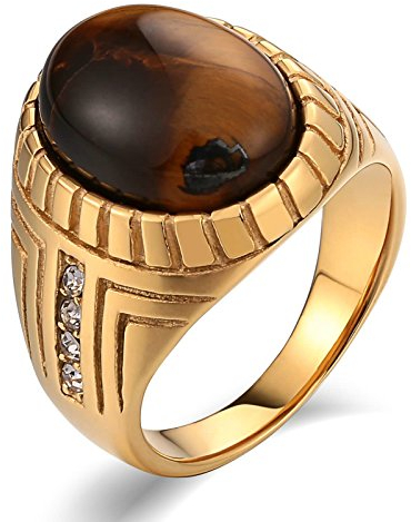 KnSam Herren Ring, Ringe Edelstahl Verlobung Oval Aus Edelstahl Siegelring Für Herren Männer Mit Opal Gold Ring Mit Kostenlos Gravur