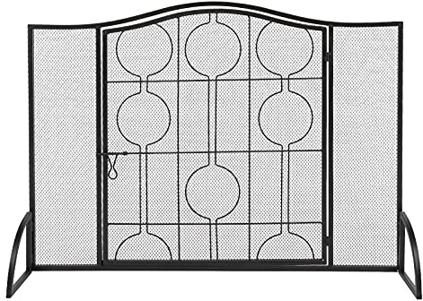 kaminschutzgitter Kamin-Bildschirm Einzeltür gekrümmte obere dünne Linie Runde dekoratives Eisen 102x20x74cm kamin schutz gitter (Color : Black, Size : 102x20x74CM)