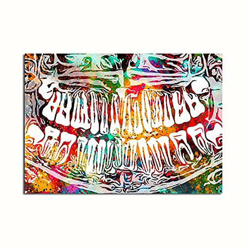 Zahn Zahnarztpraxis Wohnkultur – Graffiti Bunte Leinwand Gemälde Moderne Zahnarzt Kunst Wanddrucke Bild 30x70cm(12x28in) mit Rahmen