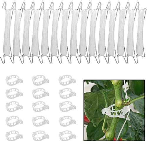 ZDQC 15 Metall-Tomatenhaken mit Clip, 15 m Schnur, für Gewächshaus & Garten