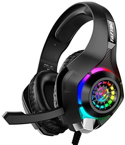 Tatybo Cuffie Gaming per PS4 PS5 PC Xbox One, Cuffia con Microfono Stereo Bass Deep, Luci RGB, Comode Cuffie Grandi, Cuffie per Mac Switch Laptop (Nero RGB)