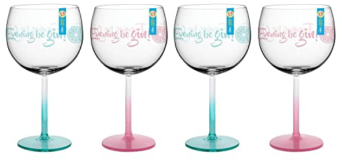 YöL Set of 4 Balloon Gin Glasses Pink Blue Printed Plastic Clear Reusable 600ml BBQ Summer Cocktail Party Cups G&T Drinkware