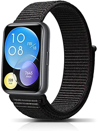 PaceBid Nylon Armband Kompatibel mit Huawei Watch FIT 2, Herren Damen Klettverschluss Sport Uhrarmband Licht Aatmungsaktive Verstellbare Ersatzarmband für Huawei Watch FIT 2 - Schwarz