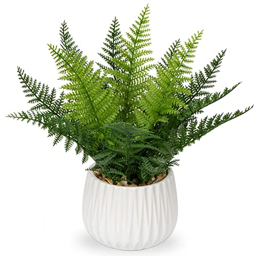 Piante finte da interno in vaso di ceramica, 32 cm, felce di Boston, pianta decorativa in vaso, pianta artificiale per casa, ufficio, bagno, camera da letto, scrivania, decorazione della stanza