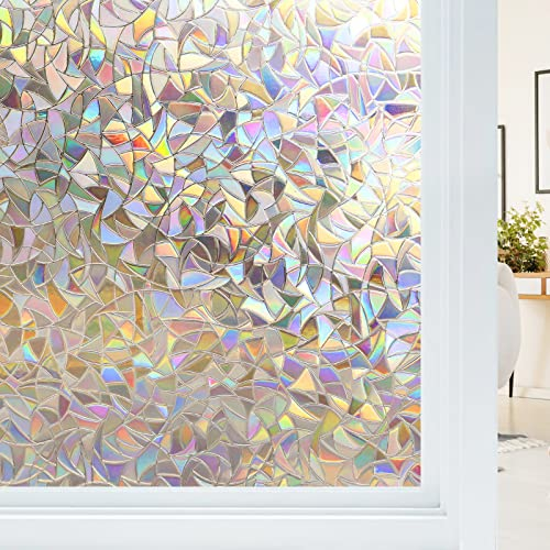 Haton Film Electrostatique Vitre Effet Arc-en-Ciel, Film Fenetre Anti Regard Décoratif, Brise Vue Fenetre 3D Anti UV, Films Occultant Fenêtre Idéal pour Chambre, Bureau, Cuisine, Maison, 30x200cm