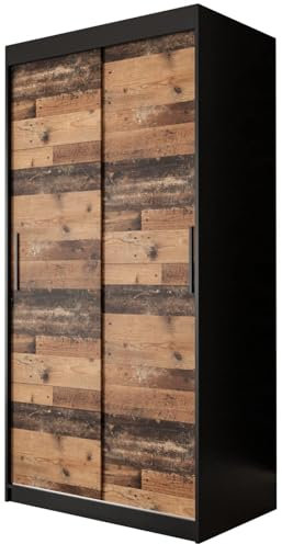 ABIKSMEBLE Armoire à Portes coulissantes Old Style T 100 - Armoire de Chambre à Coucher (Tiroirs: 0) - Noir Matt + Old Style - 100 cm x 200 cm x 62 cm
