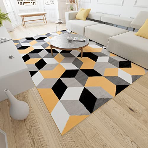 Mazovia Modern Teppich - Kurzflor - Teppich für Wohnzimmer, Schlafzimmer, Esszimmer - ÖKO-TEX Wohnzimmerteppich, Robust und pflegeleicht, Niedrige Florhöhe - Grau Gelb 180 x 250 cm
