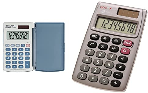 Sharp EL-243S Taschenrechner (8 Stellen, Solar- und Batteriebetrieb) Weiß & Genie 510 8-stelliger Taschenrechner (Dual-Power (Solar und Batterie); kompaktes Design) grau
