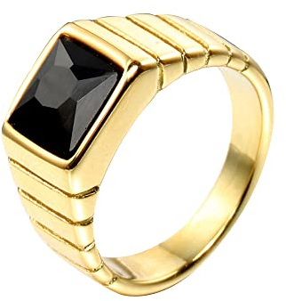 HIJONES Herren Gold Stein Ring Edelstahl Quadratisch Kristall Edelstein Einfach Vintage Statement Ringe Gold Größe 57