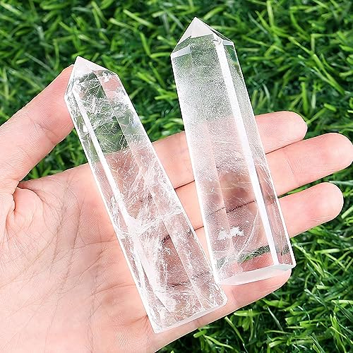 XIANNVXI 4 Groß Kristalle Bergkristall Turm Edelstein Stab Kristall Steine Türme Hexagonal Punkt Stäbe Natürlicher Meditation Energie Stein 9-10cm 1PC