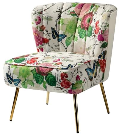 HULALA HOME Esszimmerstühle, Moderne gepolsterter Küchenstühle ohne Armlehnen Esszimmerstühle mit goldenen Metallbeinen Blumen Muster für Esszimmer Wohnzimmer Schlafzimmer, 66Bx76Tx79H, Weiß