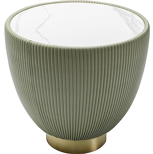 Kare Design Beistelltisch Endless Vegas, Grün, 47cm Durchmesser, Couchtisch, Wohnzimmertisch, rund, Keramik Tischplatte, Stahlgestell, Holz Verkleidung, 45x47x47 cm (H/B/T)