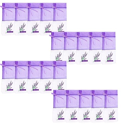 Luckious 20PCS Refillable Organza Sachets with Drawstring Ribbon, Empty Floral Lavender Bags for Drawers and Wardrobes