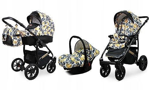 BabyLux® Enfant Poussette Combinée Set 3 en 1 - Miracle - incl. Nacelle, Canne, Siège de voiture - Siège Auto - Landau Bébé - avec Sac à langer, Habillage pluie, Moustiquaire etc.