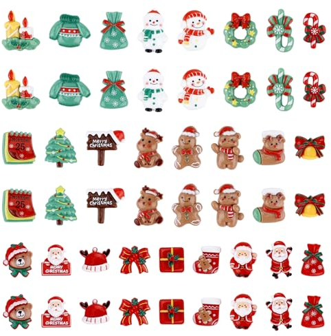 50stk Weihnachtsschmuck, Harz Mini Weihnachtsfiguren Weihnachtsdekorationen Figuren Charms-Dekoration für Bastelarbeiten Ornamente Scrapbooking DIY