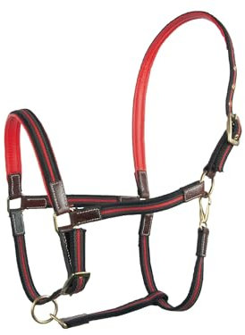 Brama West Pferderhalfter Ruby - 2 Fach verstellbar - mit Leder - Weidehalfter - Rot - Gr. Full