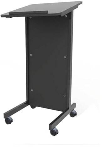 Bodenstehendes Podium, Metallständer, Rednerpulte, Holztischplatte, Podiumsständer, feststellbare Rollen, Kanzeln, belastbar mit 12 kg Gewicht. Rednerpulte