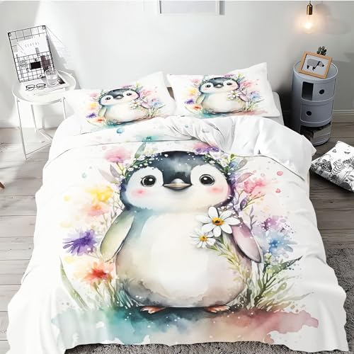 SMchwbc Pinguin Bettwäsche 135x200 Pinguine Kinderbettwäsche für Jungen Mädchen, Biber Bettwäsche Set 3D Drucken 100% Mikrofaser Pinguin Bettbezug Und Kissenbezug (135 x 200 cm,4)