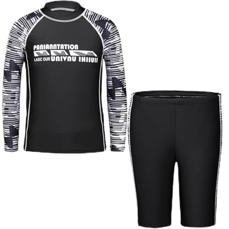 Boys Swimming Costume Rash Guard Swimsuits Set 3 Piece Long Sleeve Swim Shirts Quick Dry Bathing Suits with Trunks