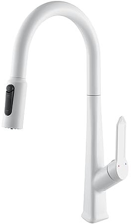 Robinet de cuisine 3 voies, 2 modes de rechange, mitigeur de cuisine avec douchette extractible, eau chaude et froide, robinet d'eau potable à poignée unique, blanc