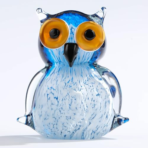Qianwei Mundgeblasene Glasfigur, Eulen-Dekoration, Geschenke für Frauen, Glaskristall-Eulen-Figuren, Geschenke für Eulenliebhaber, Eulendekoration, Statue, Briefbeschwerer, Geburtstag für beste