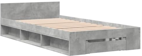 vidaXL Bettgestell, Bett mit Schublade für Schlafzimmer, Bettrahmen mit Lattenrost, Schlafzimmerbett Einzelbett, Betongrau 90x200cm Holzwerkstoff