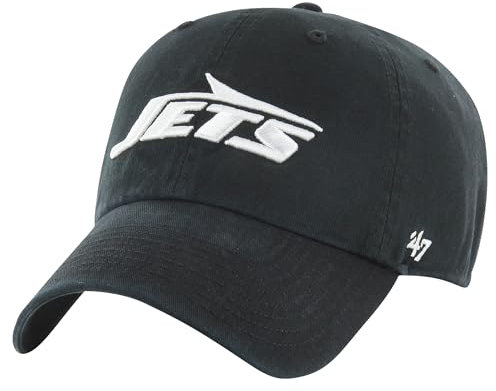 '47 NFL New York Jets Clean Up Unisex-Baseballkappe, Verstellbarer Riemenverschluss, Einheitsgröße, Team Logo, Farbe Schwarz