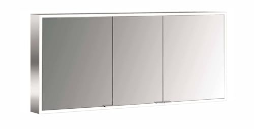 Emco Prime Facelift Lichtspiegelschrank, 1400 mm, 3 Türen, mit verspiegelten Seitenwänden, Aufputzmodell, 9497, Farbe: Aluminium/Spiegel