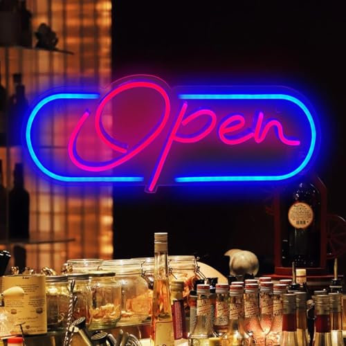 Panneau lumineux néon ouvert pour entreprise - 42 x 16 cm - Alimentation USB - Pour fête, bar, salon, café, restaurant, club, hôtel - Décoration murale (jaune/blanc)