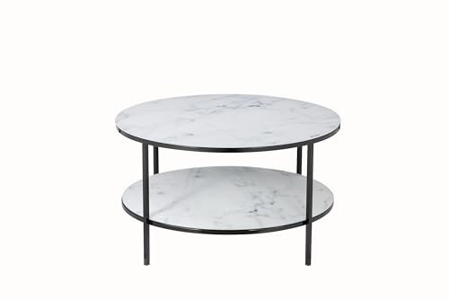 Dynamic24 Couchtisch Ø80cm Marmor Optik Glastisch Sofatisch Beistelltisch Wohnzimmer Tisch