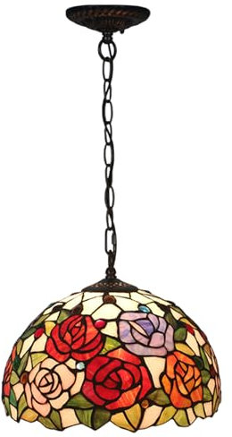 AIBOTY Rose Lampe Tiffany Stil Hängende Pendelleuchte 12 Zoll breit Buntglas Lampenschirm Kronleuchter Küche Insel Foyer Schlafzimmer Wohnzimmer Esszimmer Beleuchtung Deckenleuchten,Orange