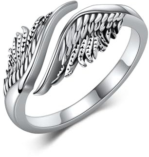 DAYLINLOVE Engelsflügel Ring 925er Sterling Silber Feder Engelsflügel Verstellbarer Offener Daumen Ring Engel Christlicher Religiöser Schmuck Jahrestag Valentinstag Geschenke Damen Mädchen(Silber)