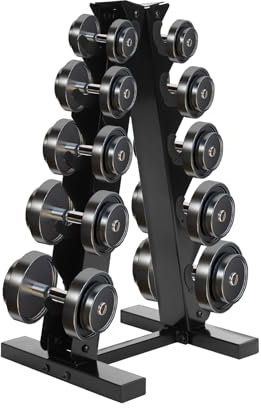 DAOHHFO Hantelablage, 5-Tier Stahl Kurzhantelständer Professional Kurzhantelablage A-Frame Hantelständer, Belastbarkeit 100KG Gewicht Halterung Rack für Home Gym、Tägliche Krafttraining (Schwarz)