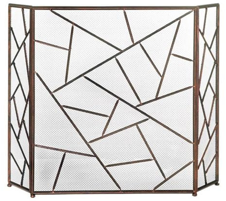 3 Paneele, Metall, zusammenklappbar, Netz, Kamingitter, 135 x 85 cm, großer Funkenschutz für Holzkohle/Holzfeuer/Grills, Antik-Bronze-Finish