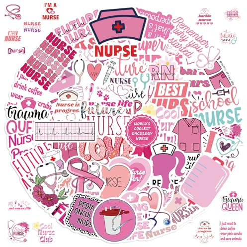 100 Stück Krankenschwester Aufkleber, Motivations Aufkleber, Pink Nurse Sticker Set, für Laptop Scrapbook Journal Helm Motorrad Skateboard Auto Fahrrad Computer Decals für Erwachsene Kinder