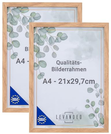 levandeo 2er Set A4 Bilderrahmen Natur Eiche Optik 21x29,7 Made in EU Zertifikatsrahmen Fotorahmen Posterrahmen Picture Frame Deko Tischdeko Wanddeko Fotoaufsteller