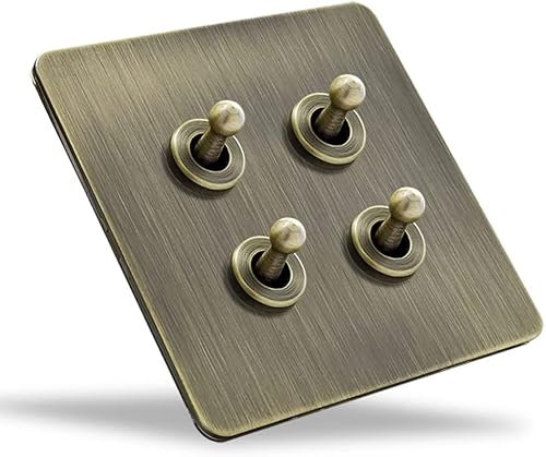 BPABDEITR Kipp-Lichtschalter, 1-4 Gang 2-Wege-Mittelschalter 86 Typ Bronze Antik-Kippschalter Lichtschalter aus massivem Messing Handgefertigter Retro-Schalter(4gang)