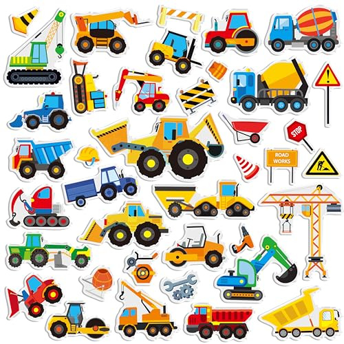 39PCS Construction Vehicle Jelly Stickers, Removable Reusable Thick Engineering Vehicles Cling Gel Decal for Window, Door, Home, Classroom, Nursery, Party Supplies, Kids, Toddlers, Adults (Not Edible)