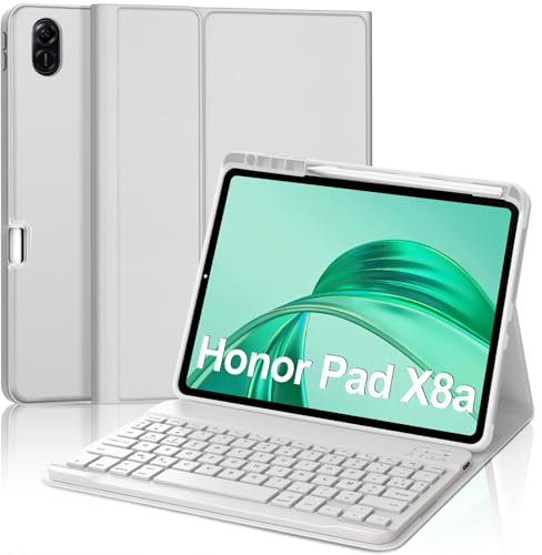 WINCHKING Coque Clavier pour Honor Pad X8a 11 Pouces avec AZERTY Français Amovible Bluetooth sans Fil Housse Clavier Étui Premium en Cuir PU avec Porte Crayon pour Honor Pad X8a, Gris