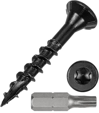 METALLIXITY Deck Screws (#8x1-1/4) 100Pcs, Carbon Steel Wood Screw Decking Screws Epoxy Coated with T25 Torx Drive Head - for Wood Fence, Table, Chairs, Black