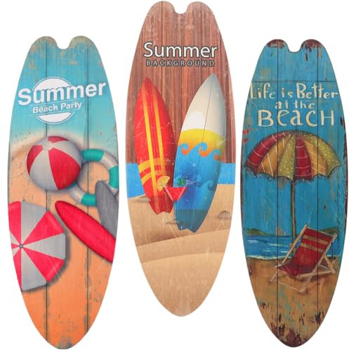 Gatuida Surfbrett Deko: 3 Stück Surfbrett Wanddeko Holz Deko Groß Tropisches Bar Schild Hängende Ornament Dekoration für Meer Wand Sommer Innenbereich Zuhause Bar
