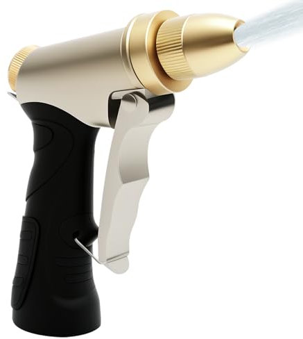 Douchette de jardin en métal - 14 x 11,8 x 2,5 cm - Avec poignée en caoutchouc - Débit d'eau réglable - Multifonctionnel - Haute pression - Pour jardin, cour, terrasse, garage, allée, voiture