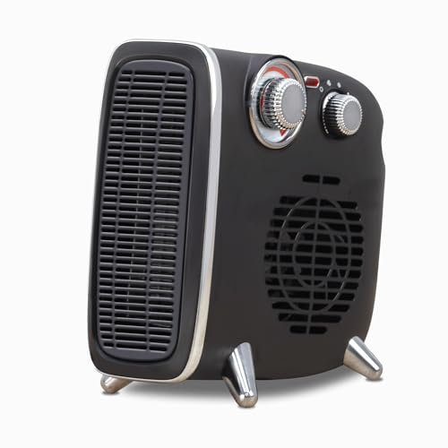 Status Retro Fan Heater, 1800W Dual Position, 2 Heat Settings with Adjustable Thermostat, Black and Chrome Finish, FH2PR-1800W1PKB6
