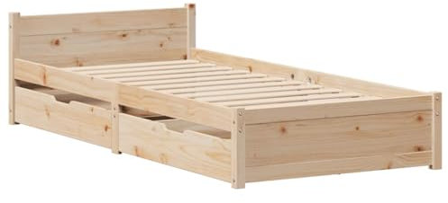 vidaXL Massivholzbett, Holzbett Bett mit Schubladen, Bettgestell Bettrahmen mit Lattenrost, Einzelbett für Schlafzimmer, 100x200cm Kiefer