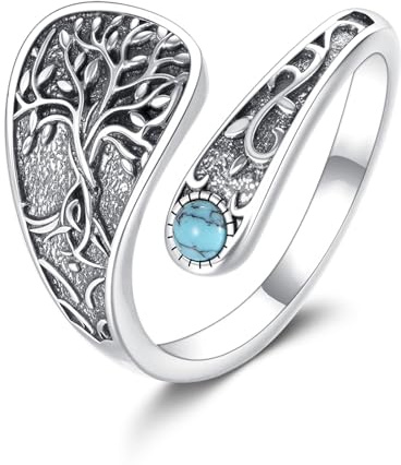 URONE Anello con albero della vita, in argento Sterling 925, turchese, con albero della vita, per donne, madri, mogli, sorelle, dimensioni 52 mm a 57 mm